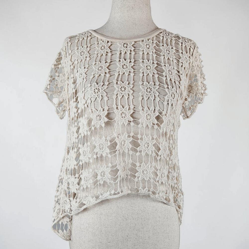 Y2k Crochet Open Knit Top Cream Boho Coquette Delia's - XS - Picture 3 of 7